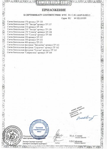 ТР158 Свеча бенгальская 170 Спектр (толстая разноцветная 6 шт)
